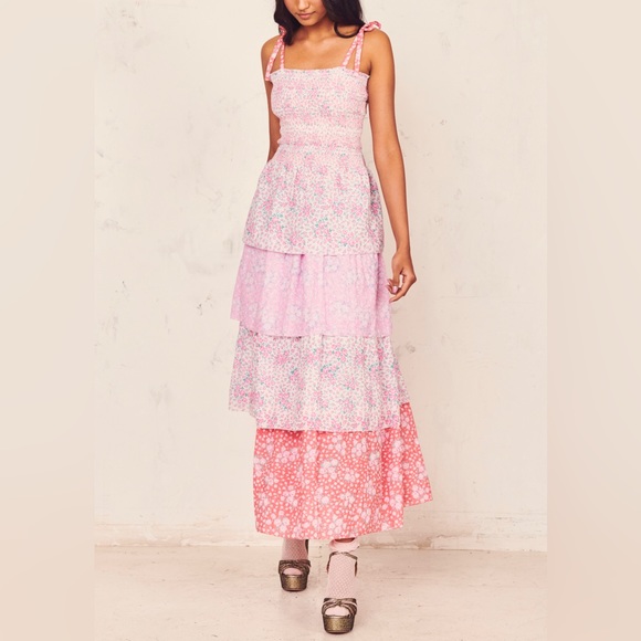 LoveShackFancy Caressa Sleeveless Floral Ruffle Dress - Picture 3 of 15